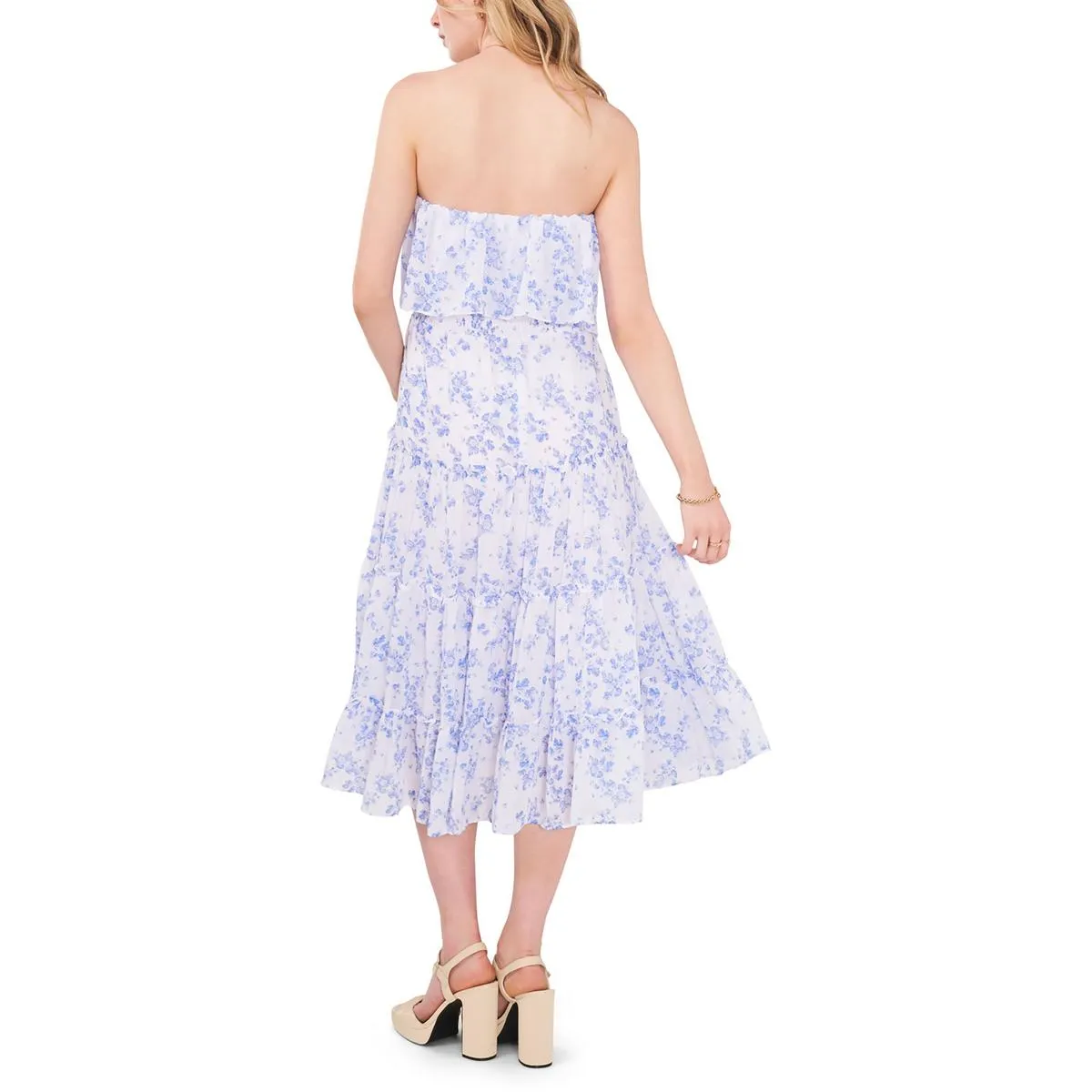 1.State Womens Chiffon Strapless Midi Dress