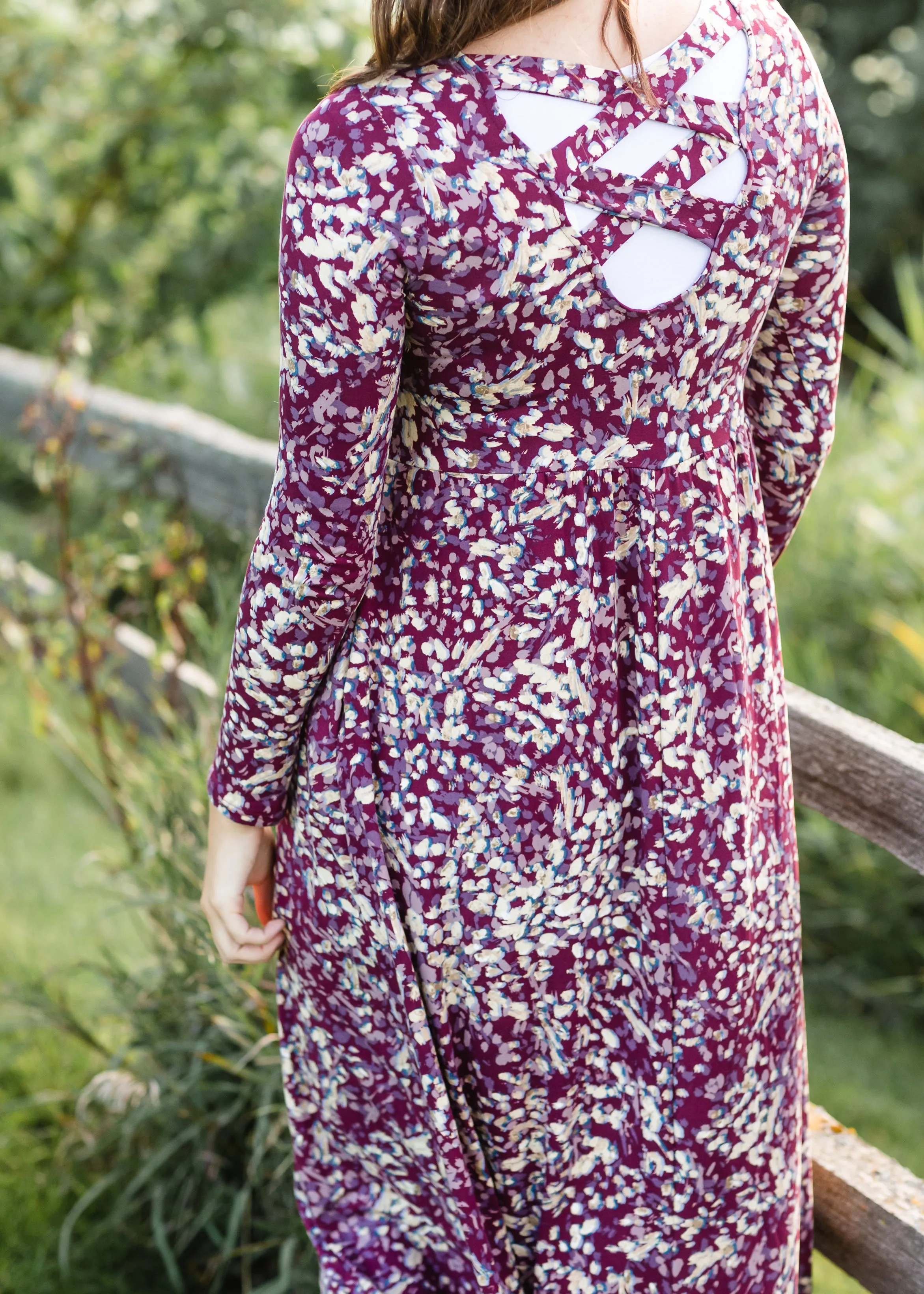 Burgundy Ditsy Print Floral Maxi Dress - FINAL SALE