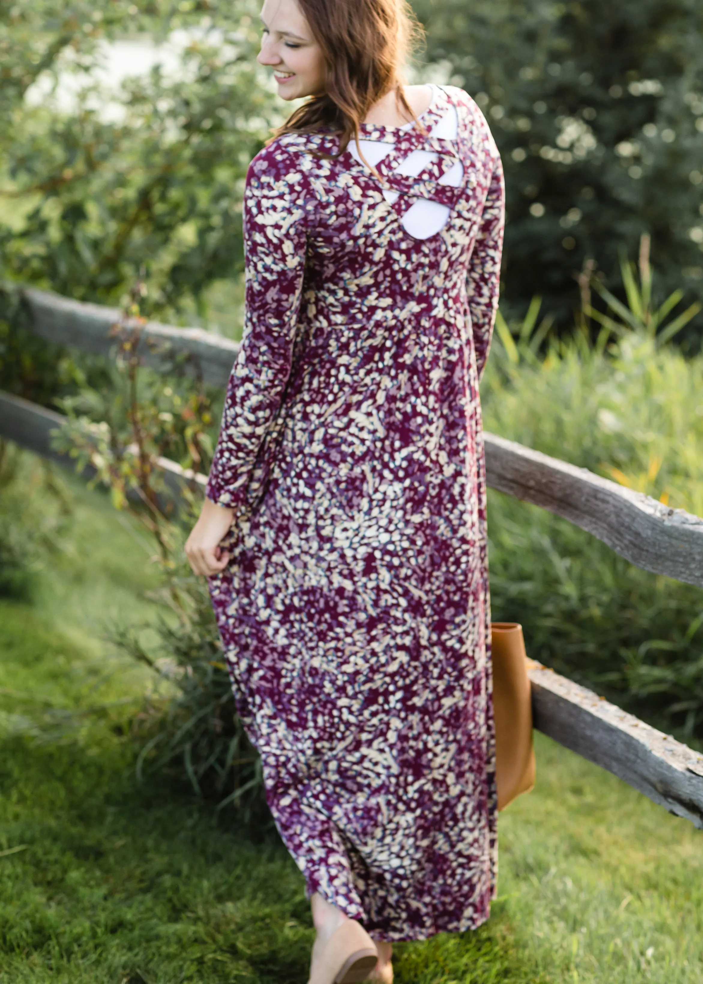 Burgundy Ditsy Print Floral Maxi Dress - FINAL SALE