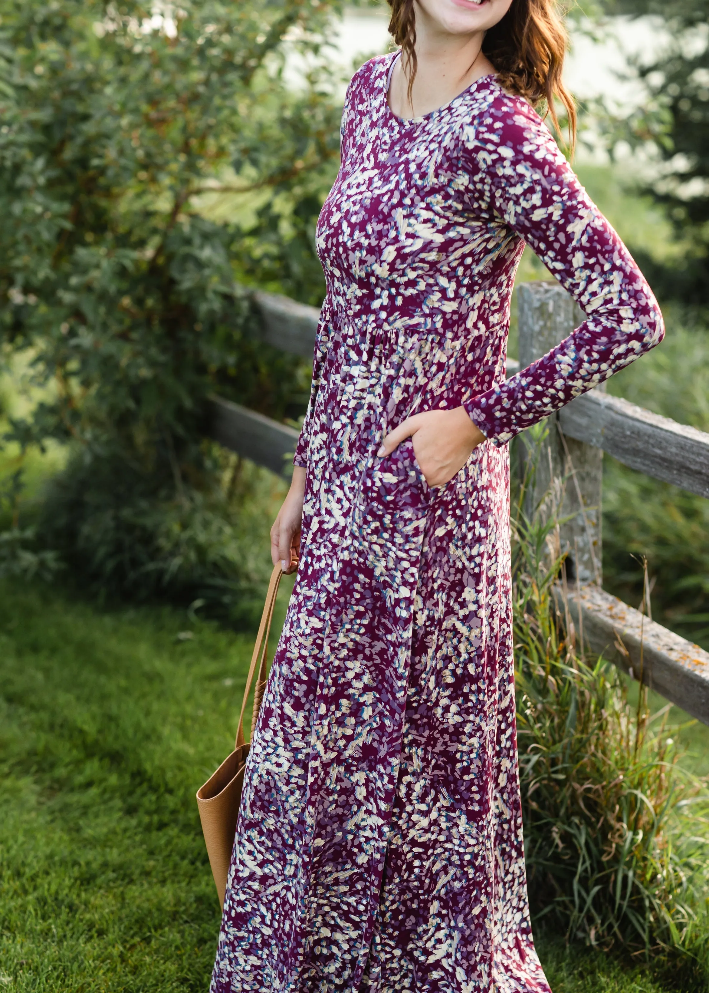 Burgundy Ditsy Print Floral Maxi Dress - FINAL SALE