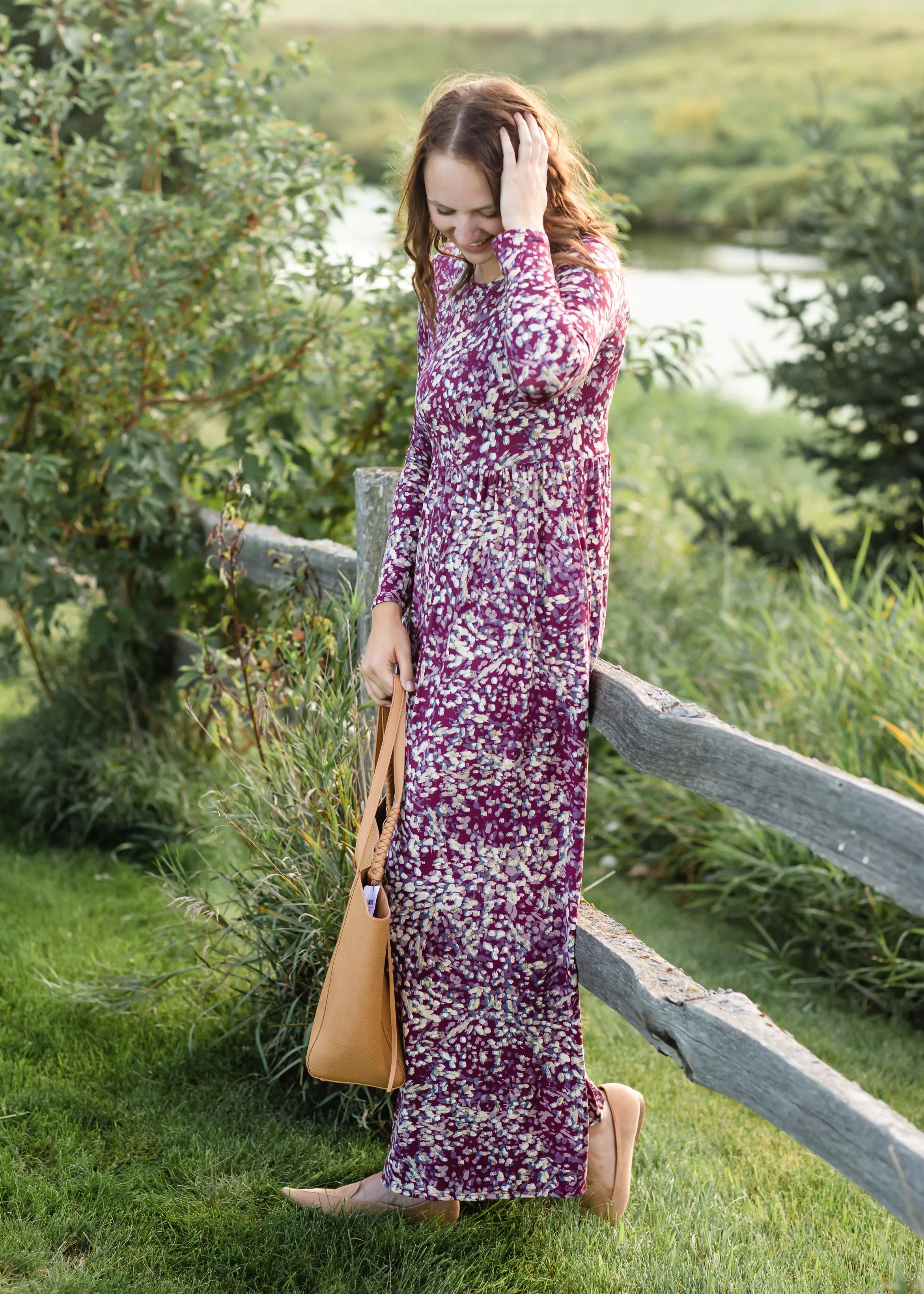 Burgundy Ditsy Print Floral Maxi Dress - FINAL SALE