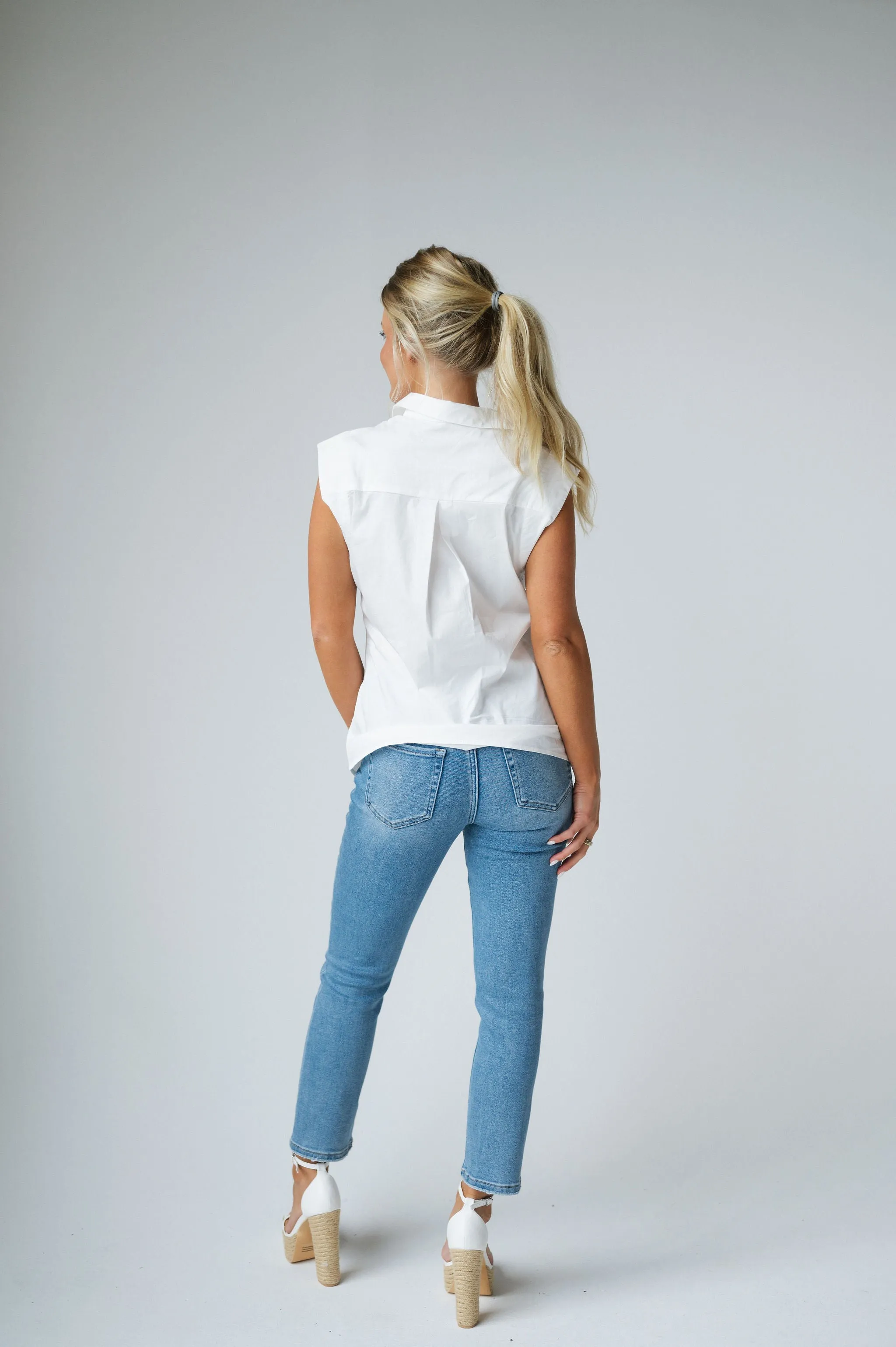 Button Down Twist Poplin Shirt- White
