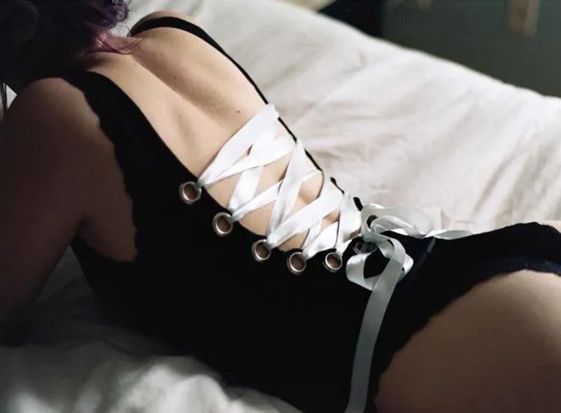 'Cursed' Black and White Bodysuit with Lace up Back