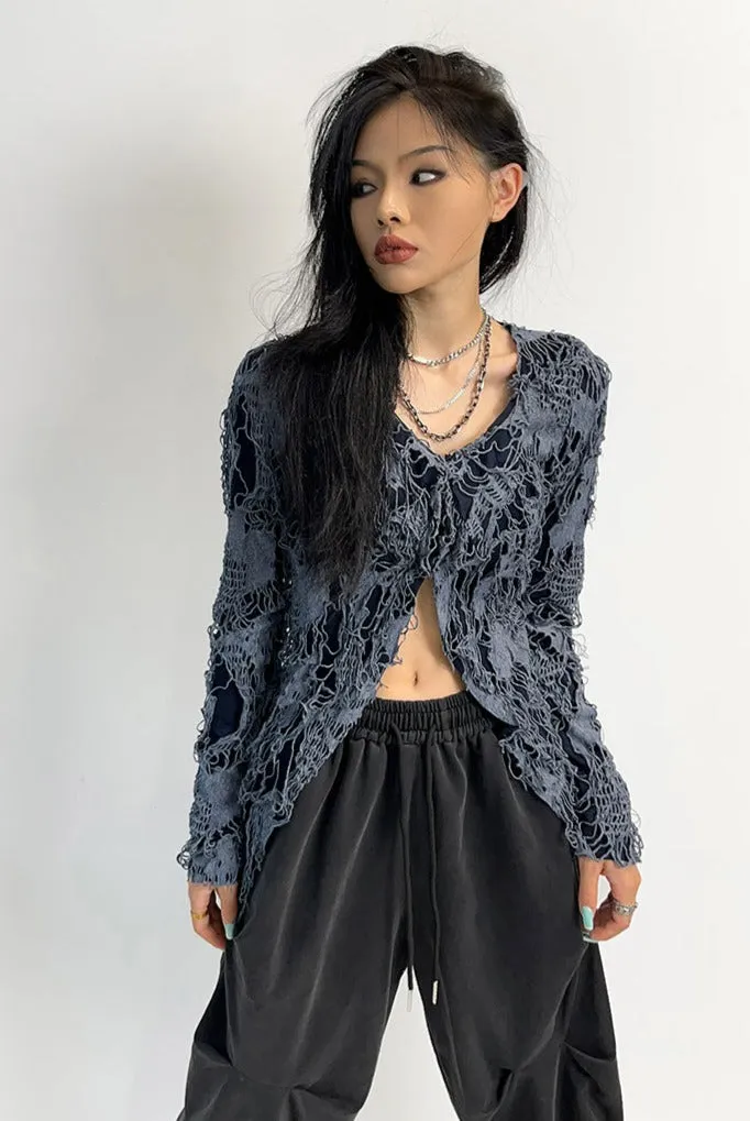 Distressed Split Hem Long Sleeve Top