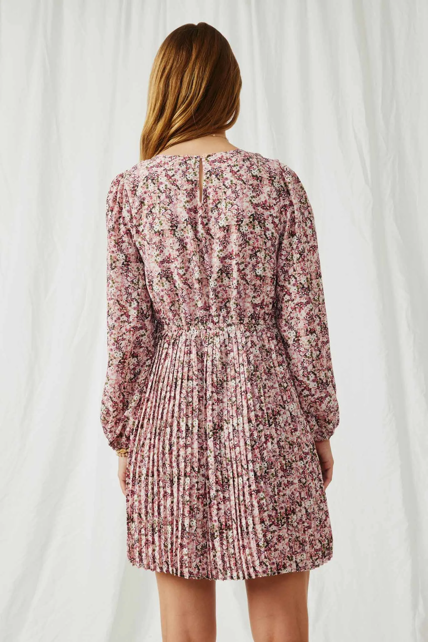 Ditsy Floral Long Sleeve Pleated Skirt Dress