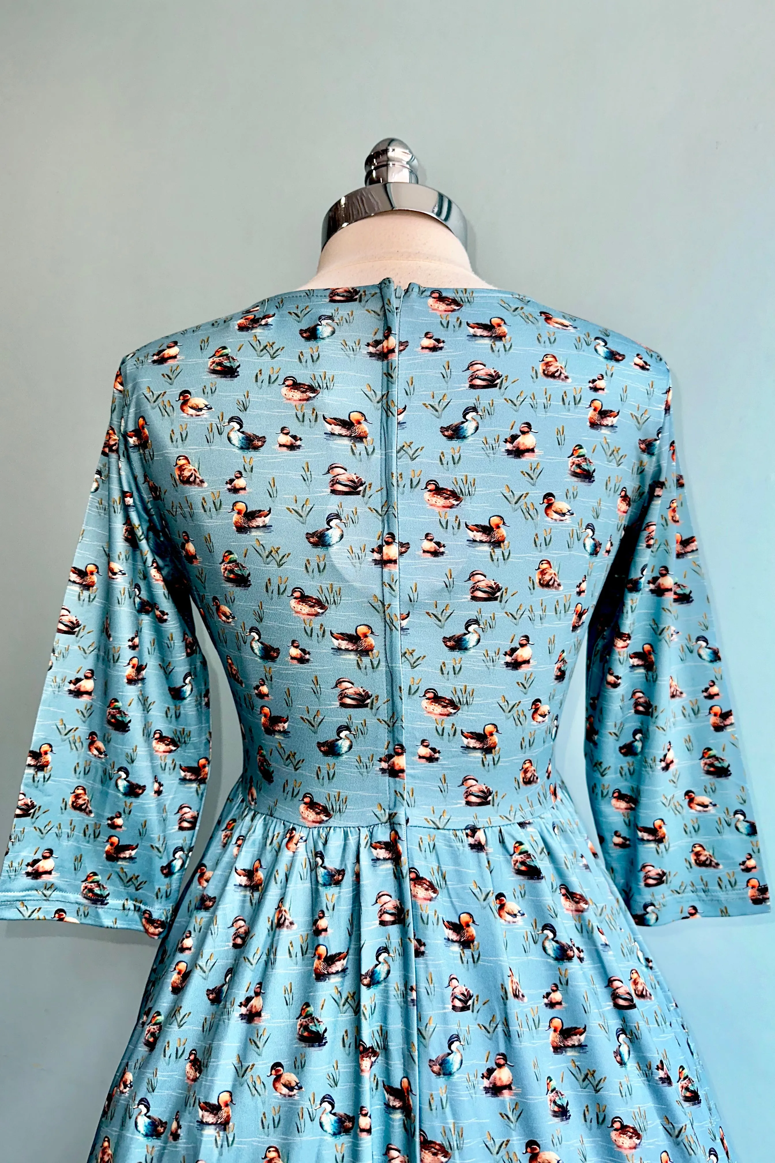 Duck Print Billie Dress in Light Blue by Dolly & Dotty