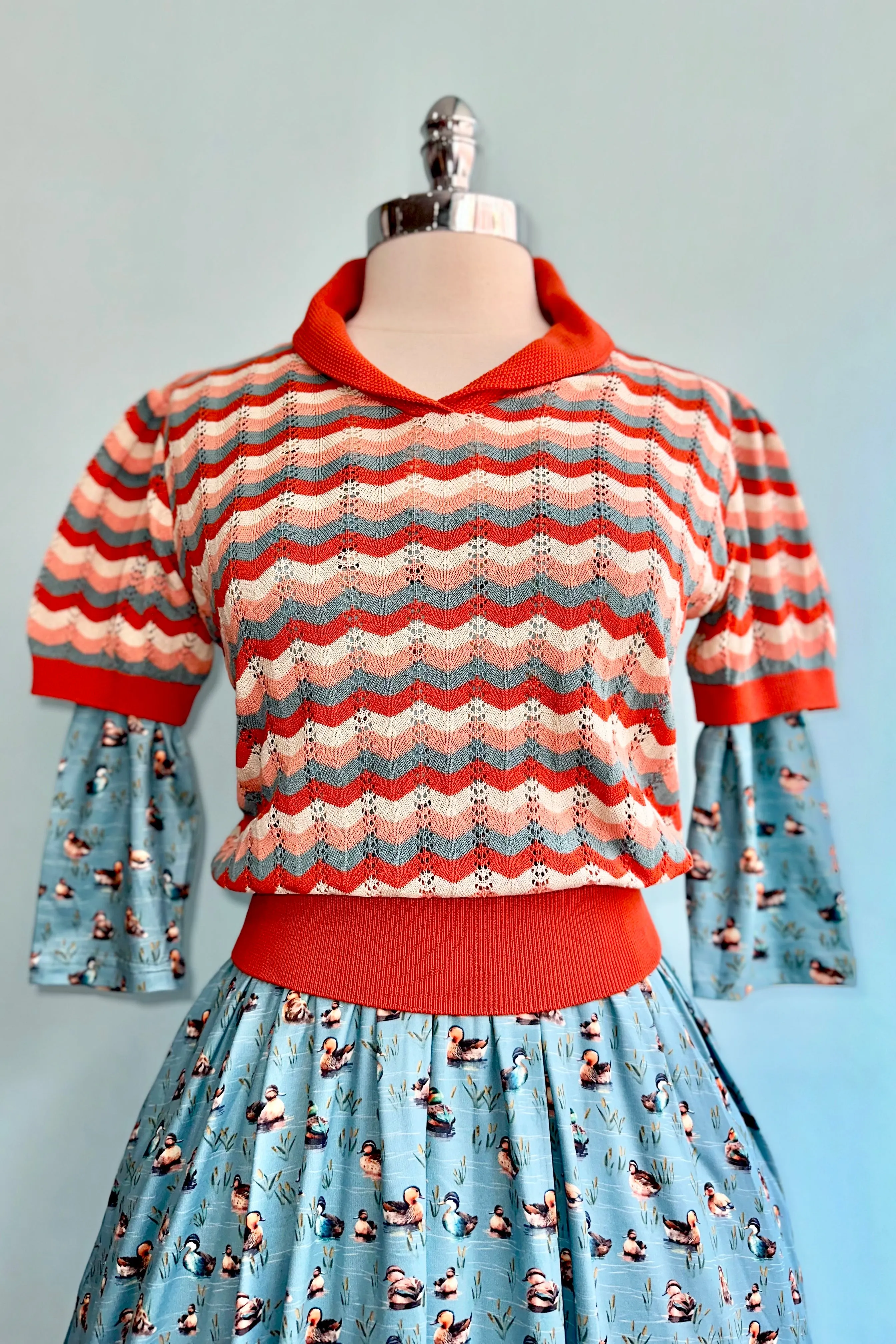Duck Print Billie Dress in Light Blue by Dolly & Dotty
