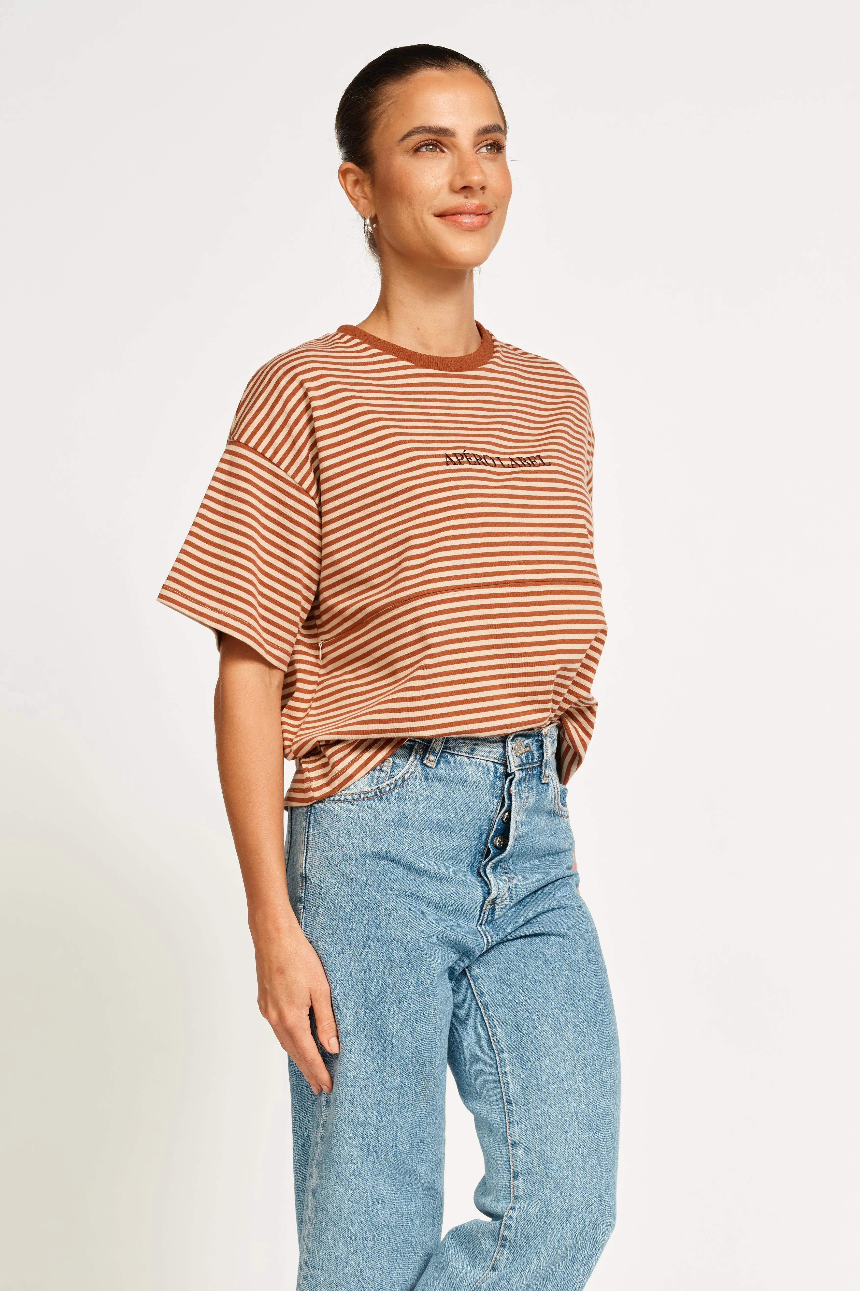 Era Drop-Shoulder Cropped Tee - Brown / Tan Stripe