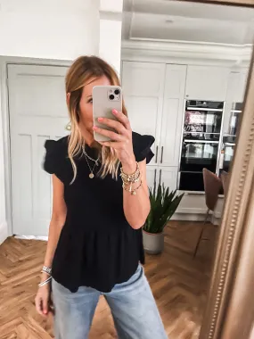 Frill Sleeve Shirred Top